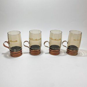 Tia Maria Liqueur Smoked Brown Glass metal Base Handle Lot of 4 VTG 1970's